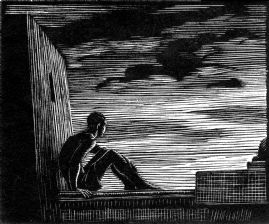 wood-engraving original print: The Watchman 1 for The Orestian Trilogy for Aeschylus